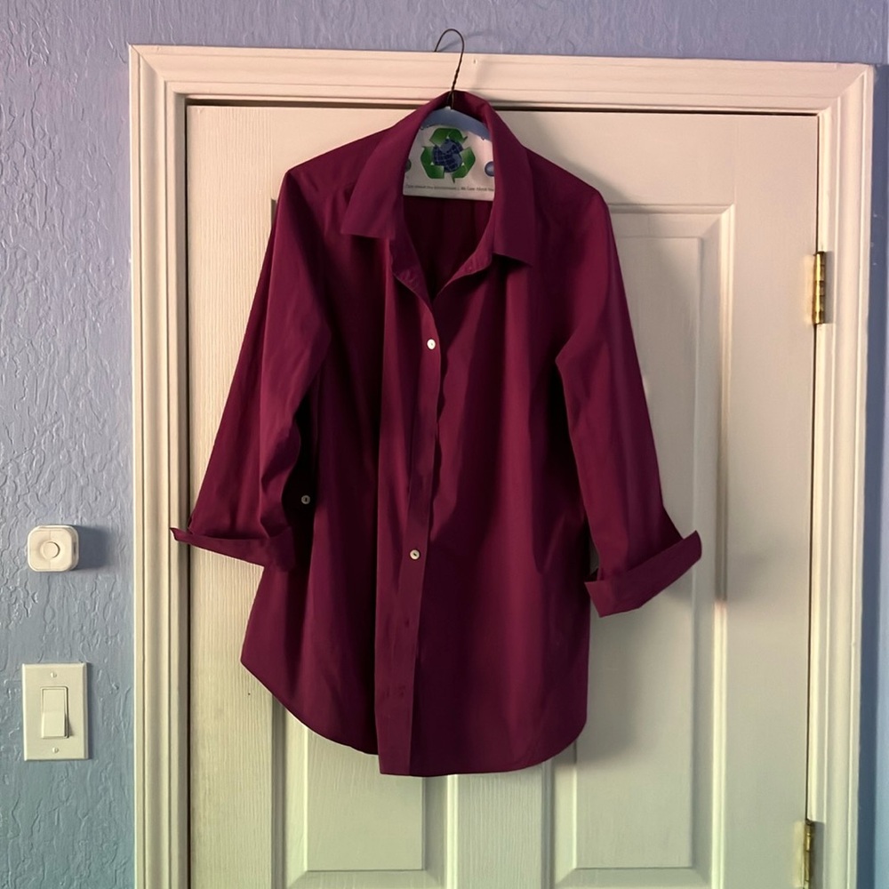 Foxcroft Women’s Plus 16W Non-Iron Button-Up Shirt - Pink, Red, Burgundy, Claret